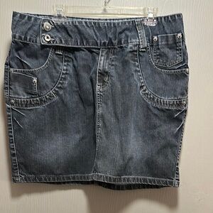 Palank Fashion Denim Mini Skirt  Dark Wash Asymmetrical Waistband Y2K  style